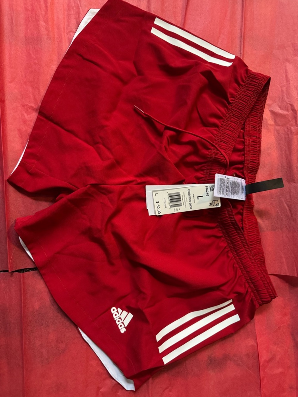 adidas Red Athletic Shorts with White Three-Stripes